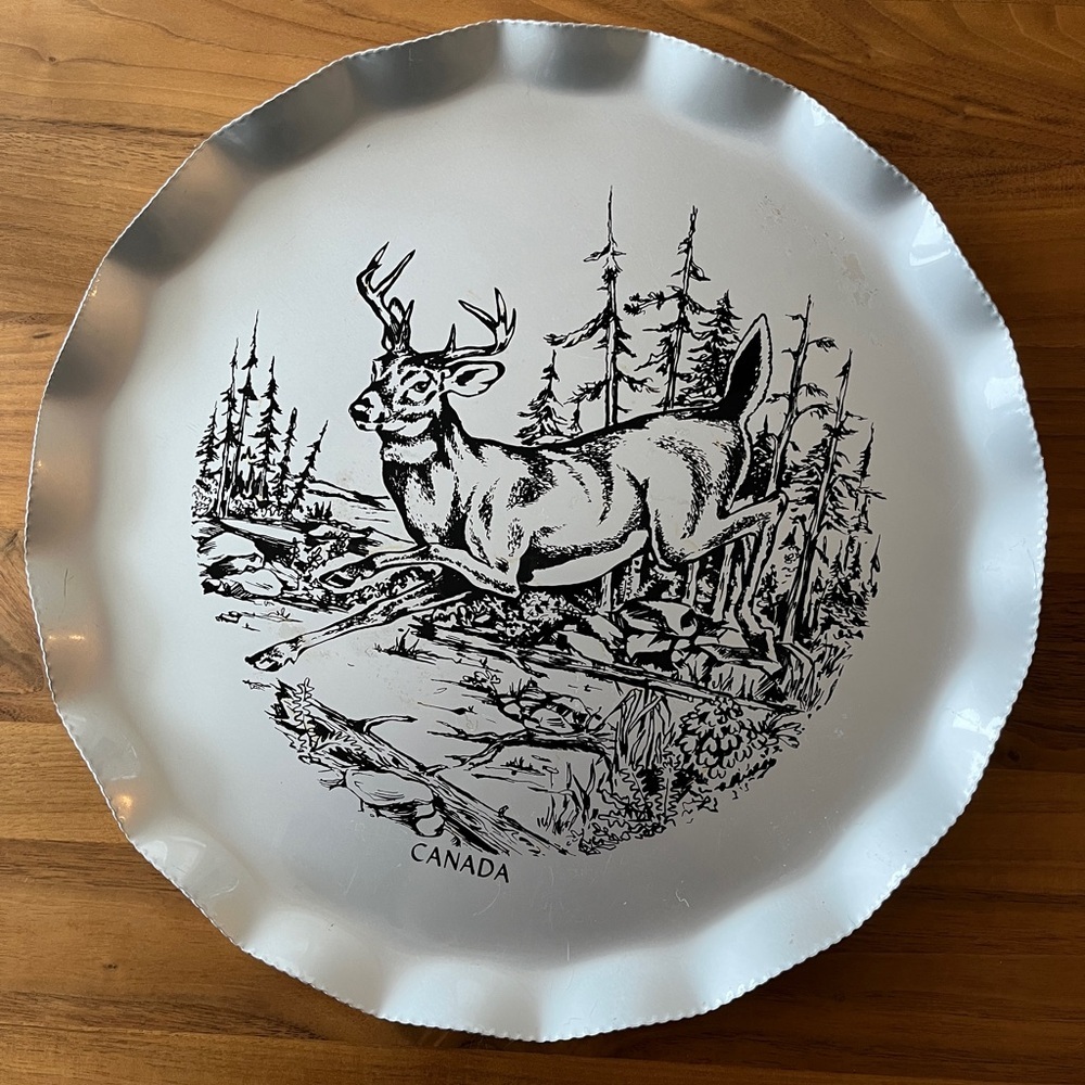 VINTAGE Silhouette Serving Tray Fluted Edge Deer Forest Design Made Canada